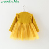 Autumn Baby Girls Long Sleeve Cartoon Rabbit Knitwear Patchwork Mesh Princess Birthday Party Tutu Dress Kids Clothes vestidos