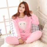 Autumn and Winter Women Pyjamas Sets Thick Warm Coral Velvet Suit Flannel Long Sleeve Female Cartoon Bear Animal Pants Sleepwear