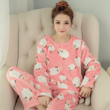 Autumn and Winter Women Pyjamas Sets Thick Warm Coral Velvet Suit Flannel Long Sleeve Female Cartoon Bear Animal Pants Sleepwear