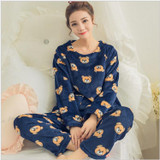 Autumn and Winter Women Pyjamas Sets Thick Warm Coral Velvet Suit Flannel Long Sleeve Female Cartoon Bear Animal Pants Sleepwear