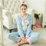 Autumn and Winter Women Pyjamas Sets Thick Warm Coral Velvet Suit Flannel Long Sleeve Female Cartoon Bear Animal Pants Sleepwear