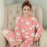 Autumn and Winter Women Pyjamas Sets Thick Warm Coral Velvet Suit Flannel Long Sleeve Female Cartoon Bear Animal Pants Sleepwear