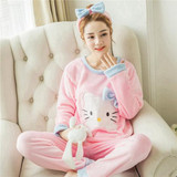 Autumn and Winter Women Pyjamas Sets Thick Warm Coral Velvet Suit Flannel Long Sleeve Female Cartoon Bear Animal Pants Sleepwear