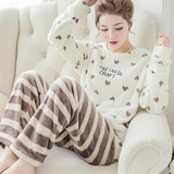 Autumn and Winter Women Pyjamas Sets Thick Warm Coral Velvet Suit Flannel Long Sleeve Female Cartoon Bear Animal Pants Sleepwear