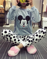 Autumn and Winter Women Pyjamas Sets Thick Warm Coral Velvet Suit Flannel Long Sleeve Female Cartoon Bear Animal Pants Sleepwear