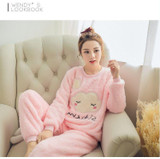 Autumn and Winter Women Pyjamas Sets Thick Warm Coral Velvet Suit Flannel Long Sleeve Female Cartoon Bear Animal Pants Sleepwear