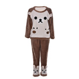 Autumn and Winter Women Pyjamas Sets Thick Warm Coral Velvet Suit Flannel Long Sleeve Female Cartoon Bear Animal Pants Sleepwear