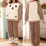 Autumn and Winter Women Pyjamas Sets Thick Warm Coral Velvet Suit Flannel Long Sleeve Female Cartoon Bear Animal Pants Sleepwear
