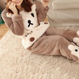 Autumn and Winter Women Pyjamas Sets Thick Warm Coral Velvet Suit Flannel Long Sleeve Female Cartoon Bear Animal Pants Sleepwear