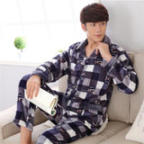 Autumn and winter style thick coral fleece sleepwear men long-sleeve 16 colors plus size XXXL casual flannel lounge pajamas set