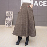 Autumn And Winter Long Skirt Women Vintage Woolen Skirt High Waist Saia Faldas Wool Pleated Skirts Womens Warm Maxi Skirt C2560