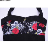 HimanJie Retro Vintage Style Sleeveless 3D Skull Floral Printed 2017 Summer Women Dress Halter Plus Size Party Sexy Casual Dress HimanJie Retro Vintage Style Sleeveless 3D Skull Floral Printed 2017 Summer Women Dress Halter Plus Size Party Sexy Casual Dress