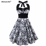 HimanJie Retro Vintage Style Sleeveless 3D Skull Floral Printed 2017 Summer Women Dress Halter Plus Size Party Sexy Casual Dress HimanJie Retro Vintage Style Sleeveless 3D Skull Floral Printed 2017 Summer Women Dress Halter Plus Size Party Sexy Casual Dress