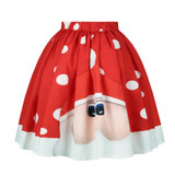 HimanJie New 2017 Autumn Casual Skirts Female Pleated snowman Skirts Christmas Trees Print Short Skirt Saia Drop Shipping