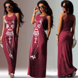 HiloRill Cat Print Long Maxi Dress Women 2017 Summer Boho Beach Bodycon Dress Elegant Evening Party Dresses Tunic Vestidos S-XL