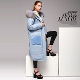 HIJKLNL Woman Winter Coat With White Duck Down 2017 Thick Hood Raccoon Fur Collar Long Down Jacket Embroidery Parka Mujer QN540