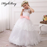 HighBuy Princess White Lace Ball Gown Long Flower Girl Dresses 2017 Girls First Communion Birthday Dresses vestido de daminha