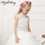 HighBuy Princess High Neck Sweep Train Flower Girl Dresses Girls First Communion Dresses Kids Party Dresses vestidos de comunion