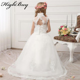 HighBuy Princess High Neck Sweep Train Flower Girl Dresses Girls First Communion Dresses Kids Party Dresses vestidos de comunion