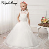 HighBuy Princess High Neck Sweep Train Flower Girl Dresses Girls First Communion Dresses Kids Party Dresses vestidos de comunion