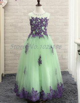 HighBuy 2017 Pretty Lace Appliques Beads Flower Girl Dresses Ball Gown Floor Length Girl Pageant Birthday Party Dresses