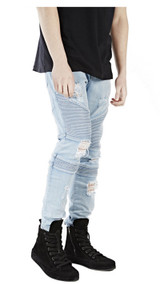 High-quality represent clothing designer pants blue/black destroyed mens slim denim straight biker skinny jeans men ripped jeans