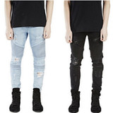 High-quality represent clothing designer pants blue/black destroyed mens slim denim straight biker skinny jeans men ripped jeans