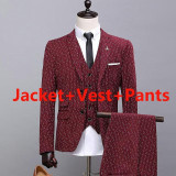 High-End Custom Men Suits Blazer Slim Fit Wedding Groom Wine Red British Youth Fashion Business Shiny Single Breasted Suit Prom