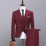 High-End Custom Men Suits Blazer Slim Fit Wedding Groom Wine Red British Youth Fashion Business Shiny Single Breasted Suit Prom