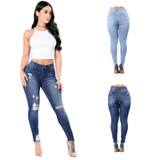 High Waisted Skinny Fit Denim Pants Stretch Womens Jeans Ripped Knee