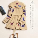Casacos 2017 New Spring Autumn Sobretudo feminino Coat Embroidery Butterfly pattern double breasted British style Trench coat