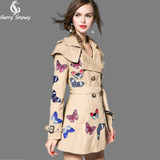 Casacos 2017 New Spring Autumn Sobretudo feminino Coat Embroidery Butterfly pattern double breasted British style Trench coat