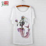 Cartoon Mermaid Print 2017 Casual Summer White T-Shirt Women Tops Camisetas Mujer T Shirt Harajuku Short Sleeve Tees Shirt Femme