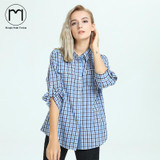 Margin Women's Plaid Blouse Cotton Women Long Sleeve Tops Ladies bule Plaid Shirt Female Plaid Women Blouse Plus Size Shirt