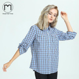 Margin Women's Plaid Blouse Cotton Women Long Sleeve Tops Ladies bule Plaid Shirt Female Plaid Women Blouse Plus Size Shirt