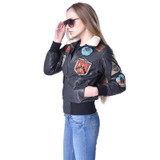 MAPLESTEED Women Leather Jacket Genuine Cowhide Wool Fur Collar Air Force Flight Jacket Pilot Biker Motorcycle Coat Winter 181