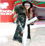 MAOMAOKONG women long camo parkas large raccoon fur collar hooded coat outwear 2 in 1 detachable lining winter jacket brand