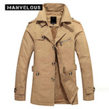 Manvelous Long Winter Coats Men European Style Casual Solid Slim Pockets Cotton Blends Lapel Thick 5 XL Mens Overcoats Jackets