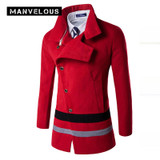 Manvelous Mens Overcoat Fashion Casual Mid-Length Stripe Color Block Plain Slim Wool Blends Lapel Thick Jackets Men Wool Coats