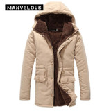Manvelous European style Trench Coat Men Casual Straight Solid Plain Cotton Blends Thick Mens Winter Coats Trench Windbreakers