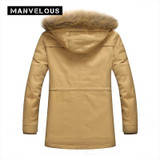 Manvelous 5XL Parka Winter Jacket Men Fashion Casual Solid Mid-Length Pocket Button Thick Hooded Mens Winter Jackets Parka Coats