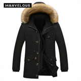 Manvelous 5XL Parka Winter Jacket Men Fashion Casual Solid Mid-Length Pocket Button Thick Hooded Mens Winter Jackets Parka Coats