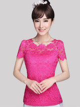M-5XL Hot sale blusa feminina Plus size Women clothing Summer short sleeve Lace Blouse Shirts Fashion Lace Shirt Lace Tops