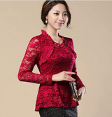 M-4XL New Fashion 2017 Spring Noble Women Hollow lace blouse shirt long-sleeve Lace shirt female Plus size lace Tops blusas