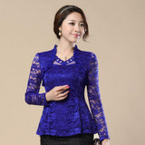 M-4XL New Fashion 2017 Spring Noble Women Hollow lace blouse shirt long-sleeve Lace shirt female Plus size lace Tops blusas