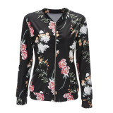 2017 New Bomber Jacket Print Flowers Women White Souvenir Jacket Coat Casual Baseball Jacket Sukajan Zipper chaquetas mujer