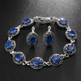 2017 NEW Blue Crystal Bridal Jewelry Sets For Women Silver Colour Bracelet Earrings Necklace Rings Vintage Jewelry Set
