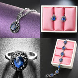 2017 NEW Blue Crystal Bridal Jewelry Sets For Women Silver Colour Bracelet Earrings Necklace Rings Vintage Jewelry Set