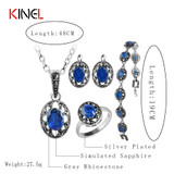 2017 NEW Blue Crystal Bridal Jewelry Sets For Women Silver Colour Bracelet Earrings Necklace Rings Vintage Jewelry Set