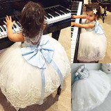 2017 New Baby Kids Girls Party Gown Formal Dress Sequins Flower Lace Bowknot Dress